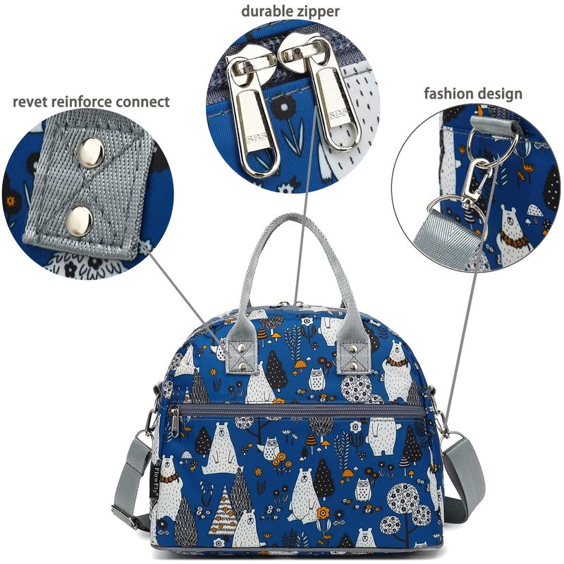 FlowFly Insulated Lunch Bag With Shoulder Strap for Women, Men, and Kids, Large and Reusable, Handle, Freezable Work and School Travel Tote and Meal Prep Organizer,Owl - Image 5