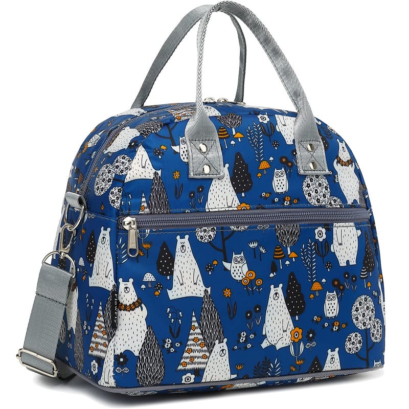 FlowFly Insulated Lunch Bag With Shoulder Strap for Women, Men, and Kids, Large and Reusable, Handle, Freezable Work and School Travel Tote and Meal Prep Organizer,Owl - Image 1