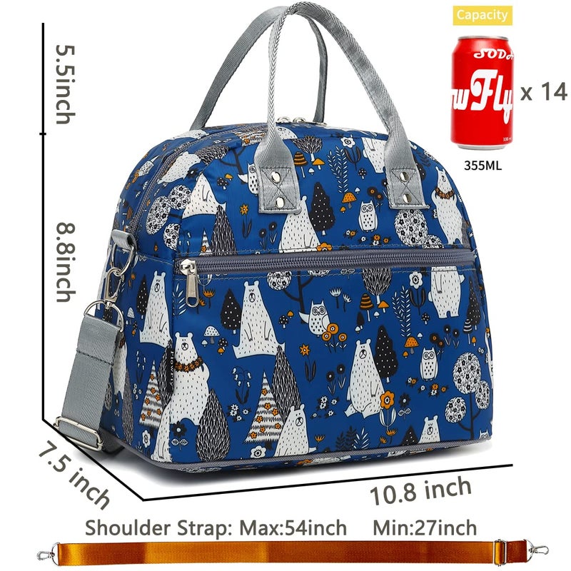 FlowFly Insulated Lunch Bag With Shoulder Strap for Women, Men, and Kids, Large and Reusable, Handle, Freezable Work and School Travel Tote and Meal Prep Organizer,Owl - Image 3