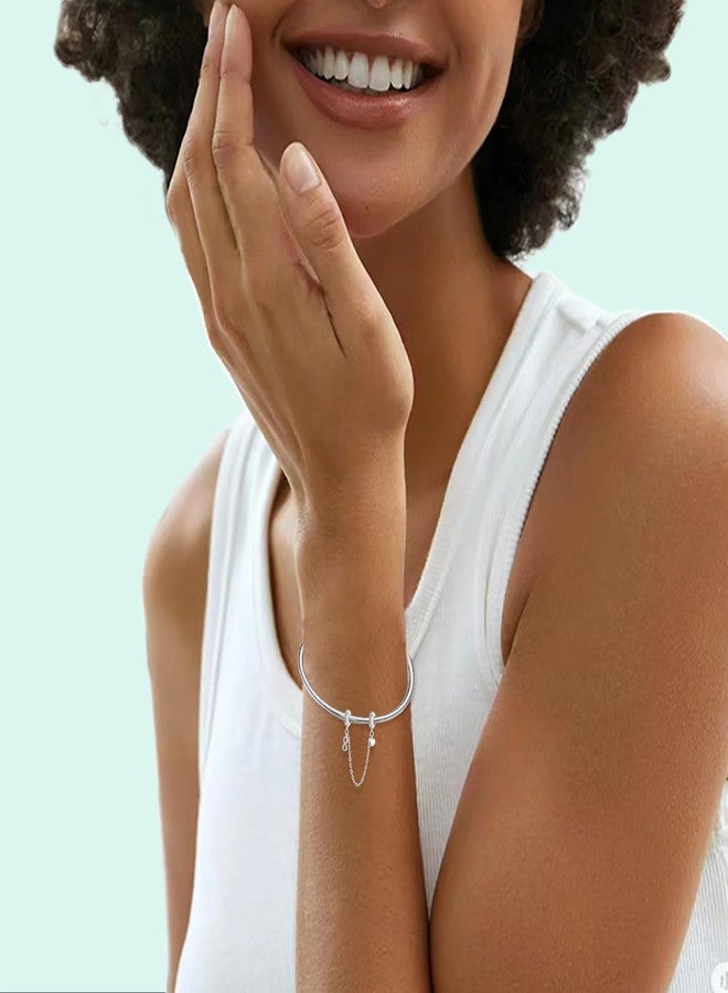 LNQOBU 925 Sterling silver Safety Chain for Bracelet,Family Forever Safety Chain Charm for Bracelet Stopper Spacer Charm Clip Charms Dangle Pendants Beads Jewelry Gift for Women - Image 4