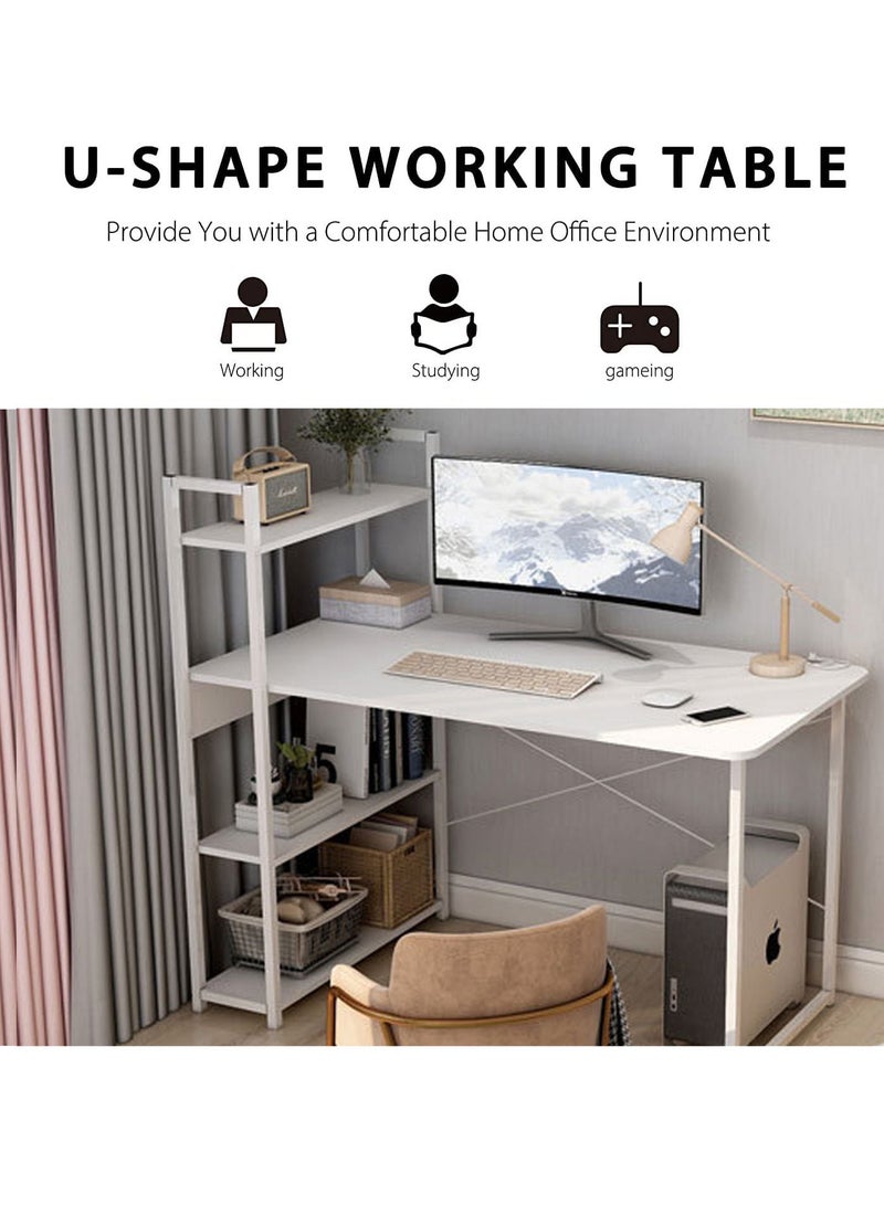 ZUIHAO Computer Desk with 4 Tiers Bookshelf Space Saving Study Writing Table Beige  - Image 2