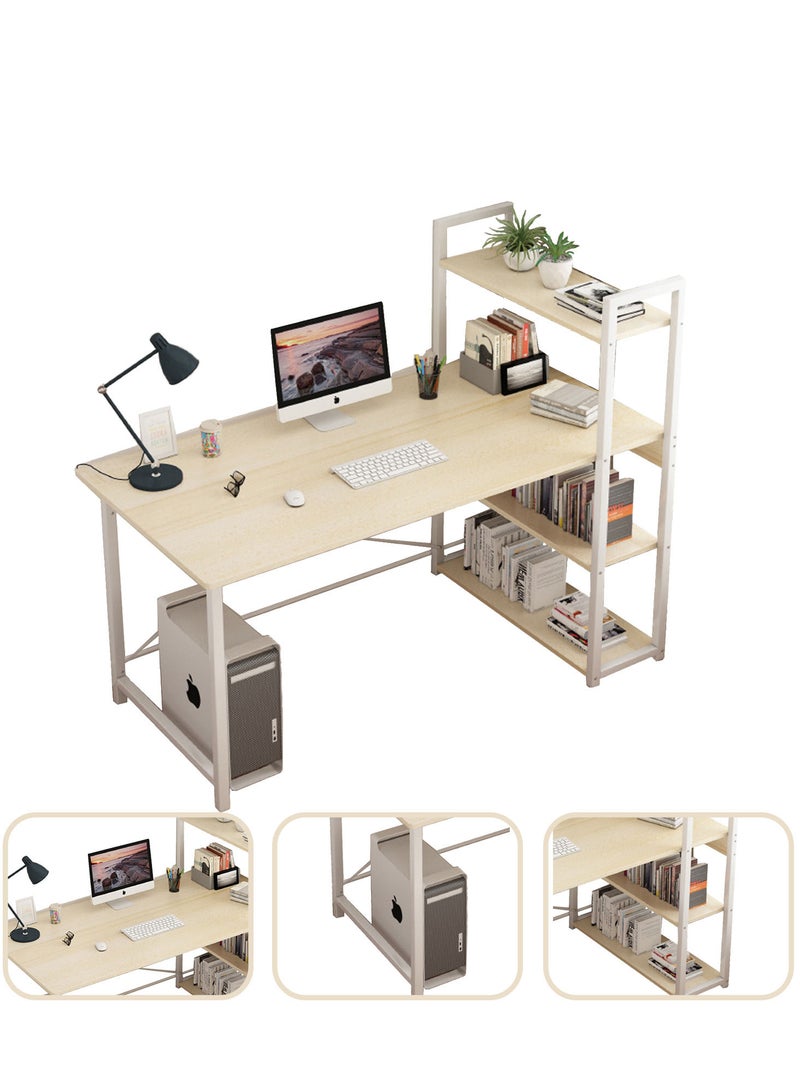 ZUIHAO Computer Desk with 4 Tiers Bookshelf Space Saving Study Writing Table Beige  - Image 3