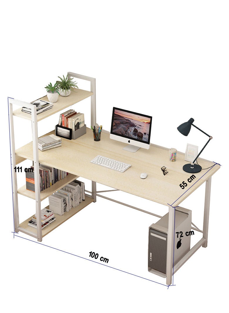 ZUIHAO Computer Desk with 4 Tiers Bookshelf Space Saving Study Writing Table Beige  - Image 4