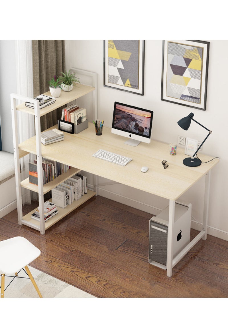 ZUIHAO Computer Desk with 4 Tiers Bookshelf Space Saving Study Writing Table Beige  - Image 1