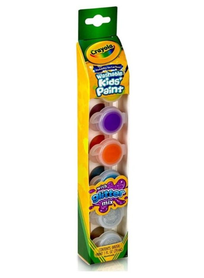 Crayola Washable Kids Paint Pot 6-Colors with Glitter Set