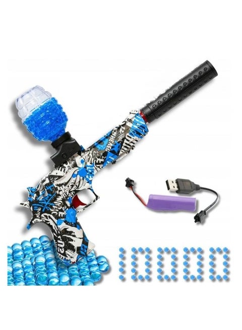 Graffiti Gel Ball Blaster Gun Set – Electric Toy Gun with 10000 Gel Balls, Rechargeable Battery & USB Charger – Safe Outdoor Shooting Game for Kids Age 8+ – Colorful Design – Color May Slightly Vary Due to Photography