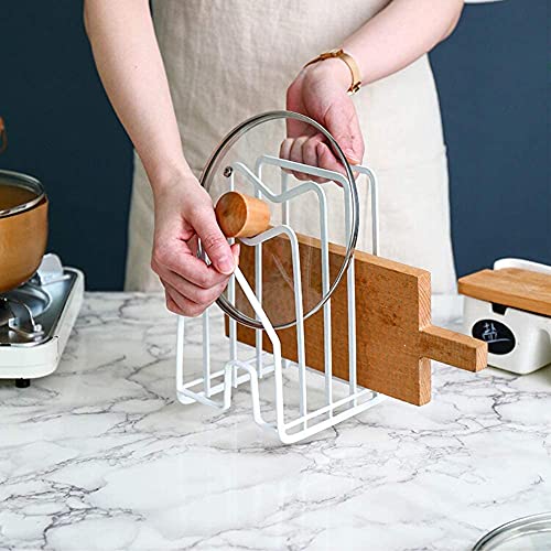 SUNFICON Cutting Board Rack Chopping Board Organizer Pot Pan Lids Holder Thin Bakeware Baking Tray Drying Display Stand Kitchen Countertop Cupboards Cabinet Office Sturdy Metal 4.92x5.7x8.47 in.White - Image 3