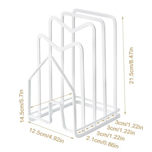 SUNFICON Cutting Board Rack Chopping Board Organizer Pot Pan Lids Holder Thin Bakeware Baking Tray Drying Display Stand Kitchen Countertop Cupboards Cabinet Office Sturdy Metal 4.92x5.7x8.47 in.White - Image 4