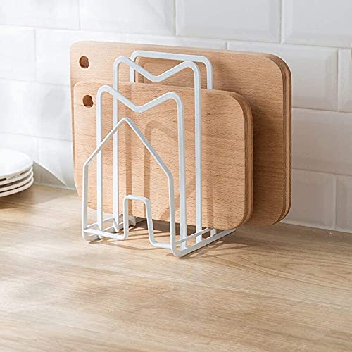 SUNFICON Cutting Board Rack Chopping Board Organizer Pot Pan Lids Holder Thin Bakeware Baking Tray Drying Display Stand Kitchen Countertop Cupboards Cabinet Office Sturdy Metal 4.92x5.7x8.47 in.White - Image 1