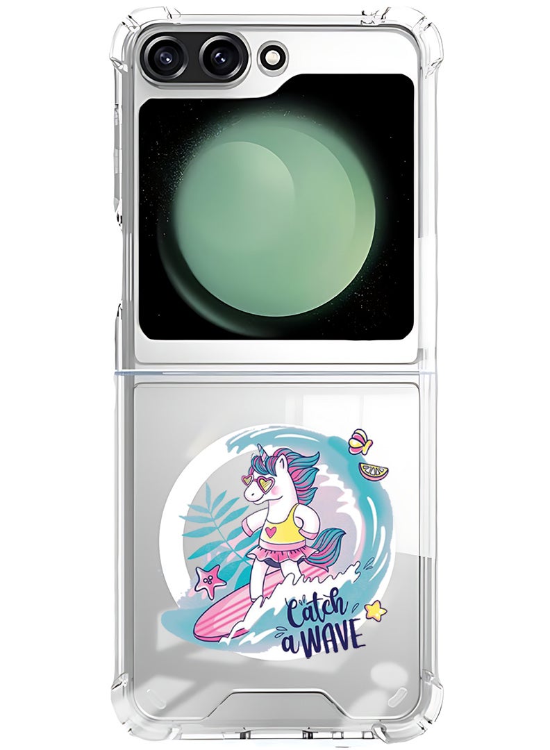 Theodor Magnetic Case for Samsung Galaxy Z Flip 6 Compatible with MagSafe Wireless Charging, Shockproof Phone Bumper Cover Catch a wave - Image 1