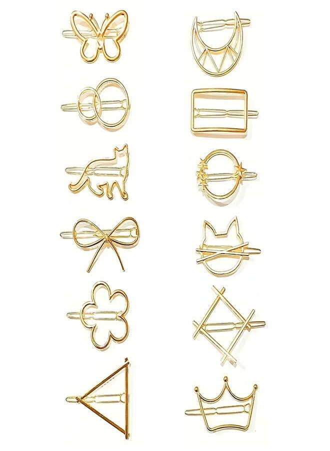 DealFry Hair Clip Korean Fashion Minimalist Metal Gold Barrettes for Women/Girl, Geometric Design Random shape Snap Hairpins Headwear Accessories Styling Tool for Party Wedding (12 Pcs) - Image 1
