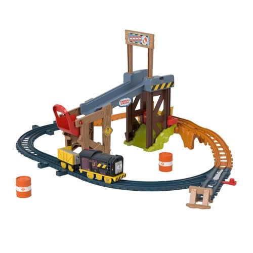 THOMAS & FRIENDS مجموعة قطار ألعاب كهربائية من توماس وأصدقائه - رافعة ديزل وتحميل البناء مع المسار والبضائع للأطفال في سن ما قبل المدرسة من 3 سنوات فما فوق - Image 2