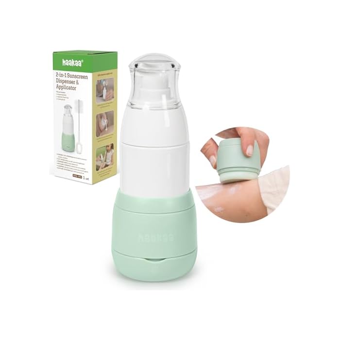 Haakaa Sunscreen Applicator for Kids, Refillable Sunscreen Dispenser with Soft Sponge Head, No-Mess Sunblock Brush for Face & Body, Beach & Pool Travel, 1.7 oz, 1 Sponge Base
