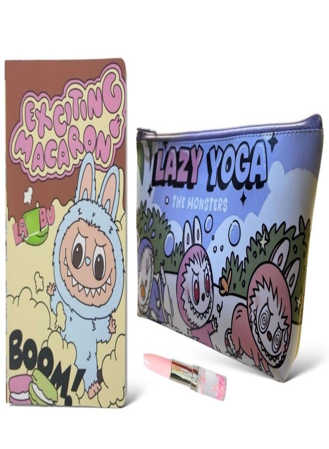 Le Delite Kawaii Macaron Diary Set with Ruled Pages, Cartoon Zipper Pouch and Lipstick Pen, Cute Stationery Collection - Image 2