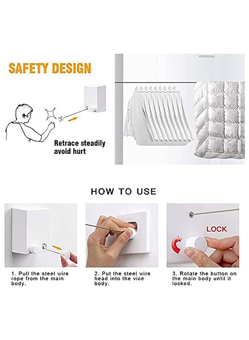 Retractable Clothesline Heavy Duty Clothes Drying Laundry Line Indoor Outdoor Wall Mounted Clothes Dryer Rope Clothing Retracting Adjustable Stainless Steel Line 14 Feet (White SIngles Line) - Image 3