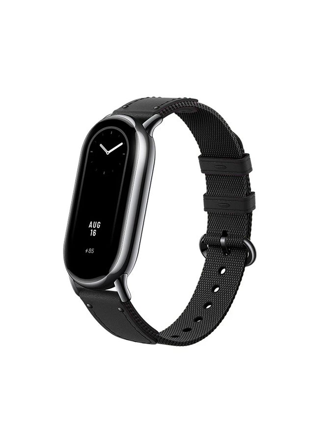 O Ozone Straps Compatible with Xiaomi Mi Band 8, Nylon&Leather Adjustable Breathable Sports Watch Strap Replacement Wristband For Men Women - Black  - Image 1
