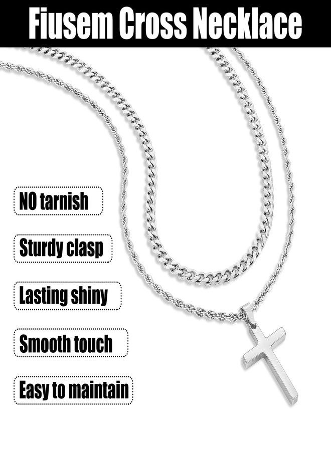Fiusem 2 Pcs Cross Necklace Chain for Men and Women, Layered Mens Cross Necklaces Stainless Steel Pendant Cuban Link Rope Chain 16-26 Inch, Jewelry Gift, 16in/18in, Stainless Steel, No Gemstone - Image 5