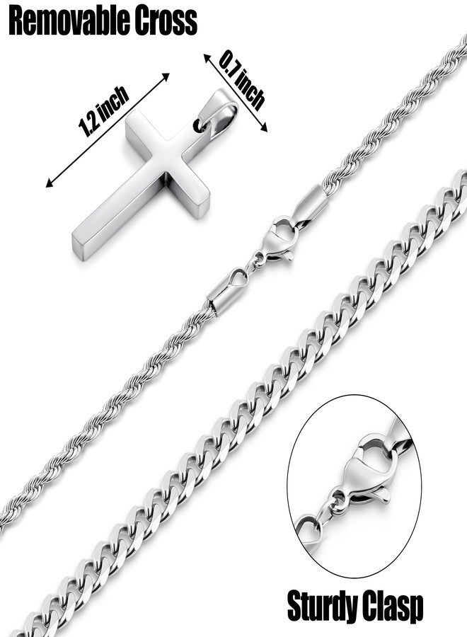 Fiusem 2 Pcs Cross Necklace Chain for Men and Women, Layered Mens Cross Necklaces Stainless Steel Pendant Cuban Link Rope Chain 16-26 Inch, Jewelry Gift, 16in/18in, Stainless Steel, No Gemstone - Image 4