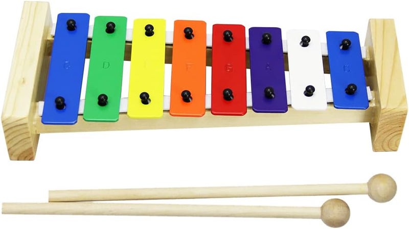 Wooden 8 Tone Xylophone with Colorful Metal Keys and Natural Wood Frame - Image 2