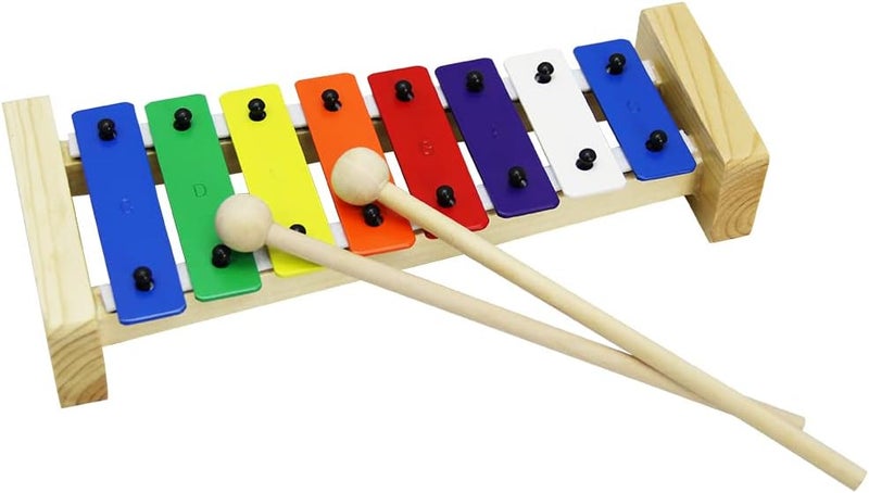 Wooden 8 Tone Xylophone with Colorful Metal Keys and Natural Wood Frame - Image 5
