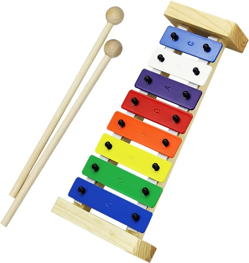 Wooden 8 Tone Xylophone with Colorful Metal Keys and Natural Wood Frame - Image 1