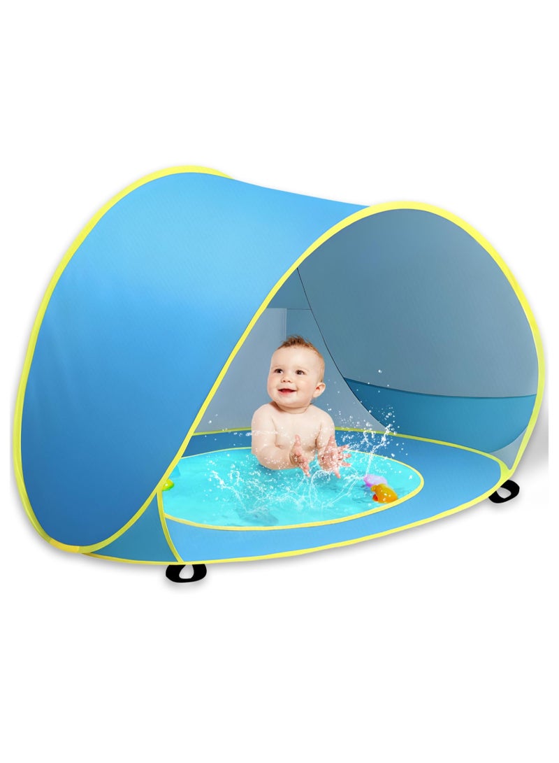 SYOSI خيمة شاطئ للأطفال، خيمة مسبح للأطفال، خيمة شاطئ قابلة للنفخ مع مظلة شمسية للشاطئ، خيمة سفر محمولة للأطفال مع مسبح صغير، خيمة لعب للأطفال في الداخل والخارج، ملاجئ شمسية محمولة مع حماية من الأشعة فوق البنفسجية UPF 50+ - Image 1