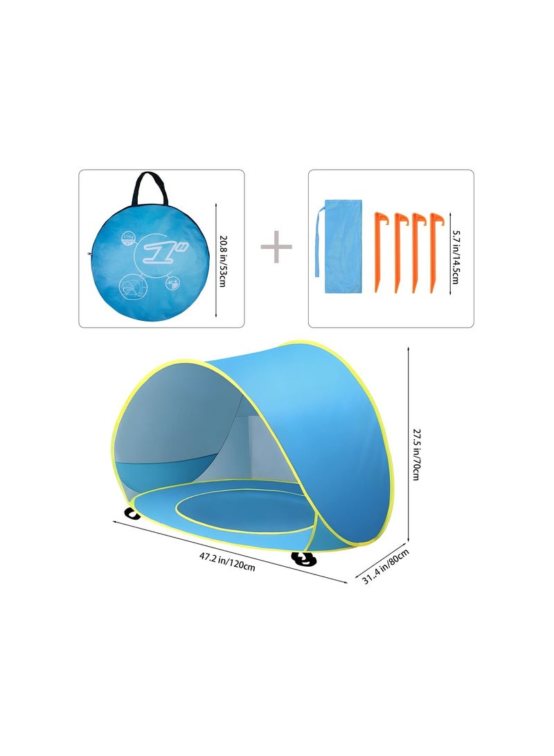 SYOSI خيمة شاطئ للأطفال، خيمة مسبح للأطفال، خيمة شاطئ قابلة للنفخ مع مظلة شمسية للشاطئ، خيمة سفر محمولة للأطفال مع مسبح صغير، خيمة لعب للأطفال في الداخل والخارج، ملاجئ شمسية محمولة مع حماية من الأشعة فوق البنفسجية UPF 50+ - Image 2