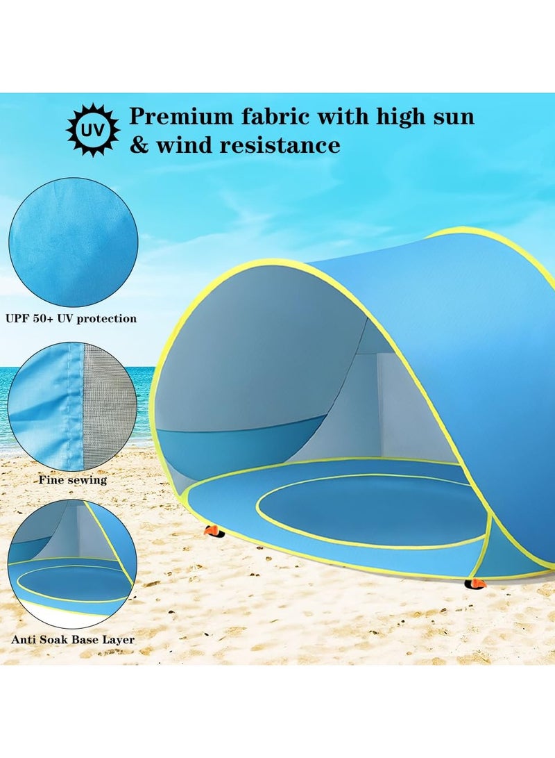 SYOSI خيمة شاطئ للأطفال، خيمة مسبح للأطفال، خيمة شاطئ قابلة للنفخ مع مظلة شمسية للشاطئ، خيمة سفر محمولة للأطفال مع مسبح صغير، خيمة لعب للأطفال في الداخل والخارج، ملاجئ شمسية محمولة مع حماية من الأشعة فوق البنفسجية UPF 50+ - Image 3