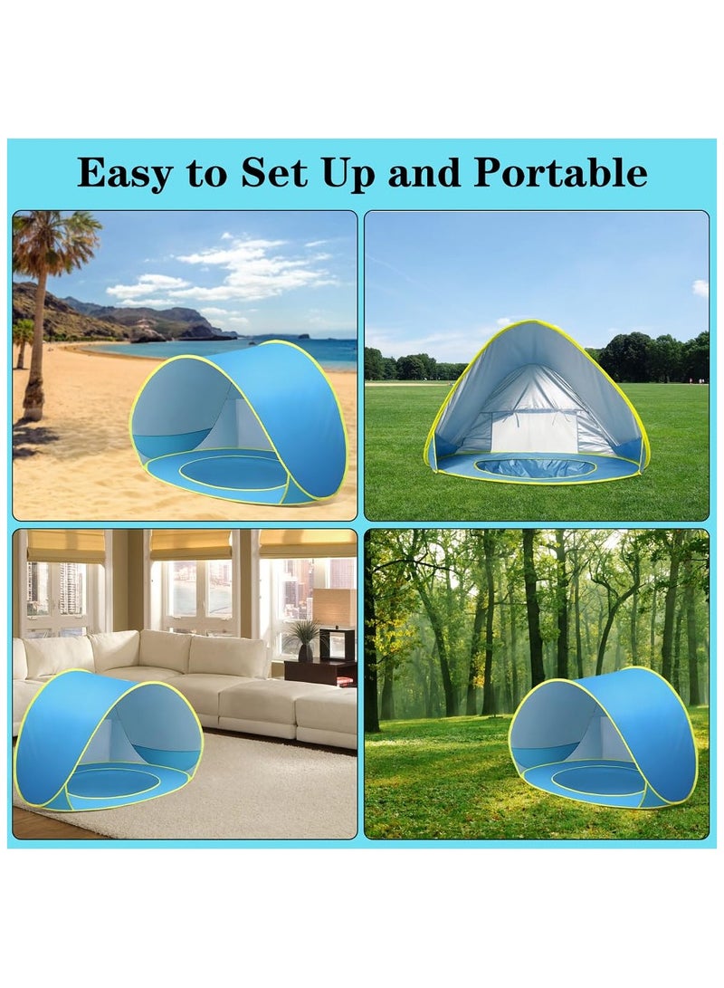 SYOSI خيمة شاطئ للأطفال، خيمة مسبح للأطفال، خيمة شاطئ قابلة للنفخ مع مظلة شمسية للشاطئ، خيمة سفر محمولة للأطفال مع مسبح صغير، خيمة لعب للأطفال في الداخل والخارج، ملاجئ شمسية محمولة مع حماية من الأشعة فوق البنفسجية UPF 50+ - Image 4