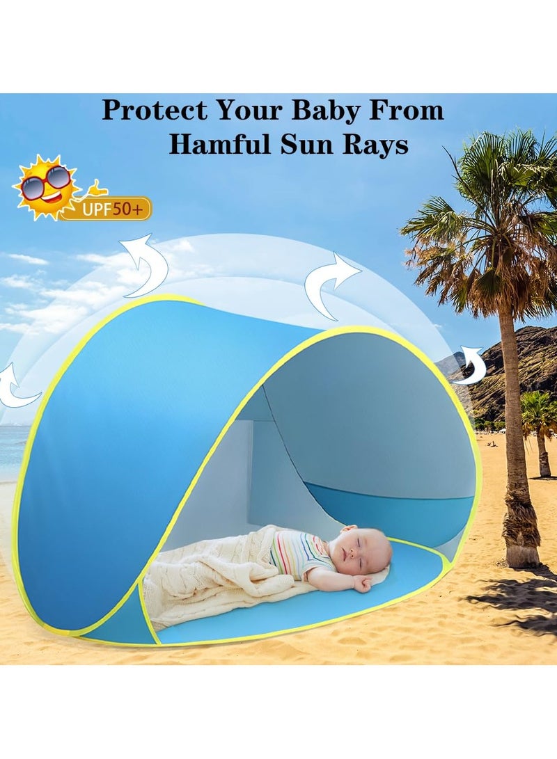 SYOSI خيمة شاطئ للأطفال، خيمة مسبح للأطفال، خيمة شاطئ قابلة للنفخ مع مظلة شمسية للشاطئ، خيمة سفر محمولة للأطفال مع مسبح صغير، خيمة لعب للأطفال في الداخل والخارج، ملاجئ شمسية محمولة مع حماية من الأشعة فوق البنفسجية UPF 50+ - Image 5