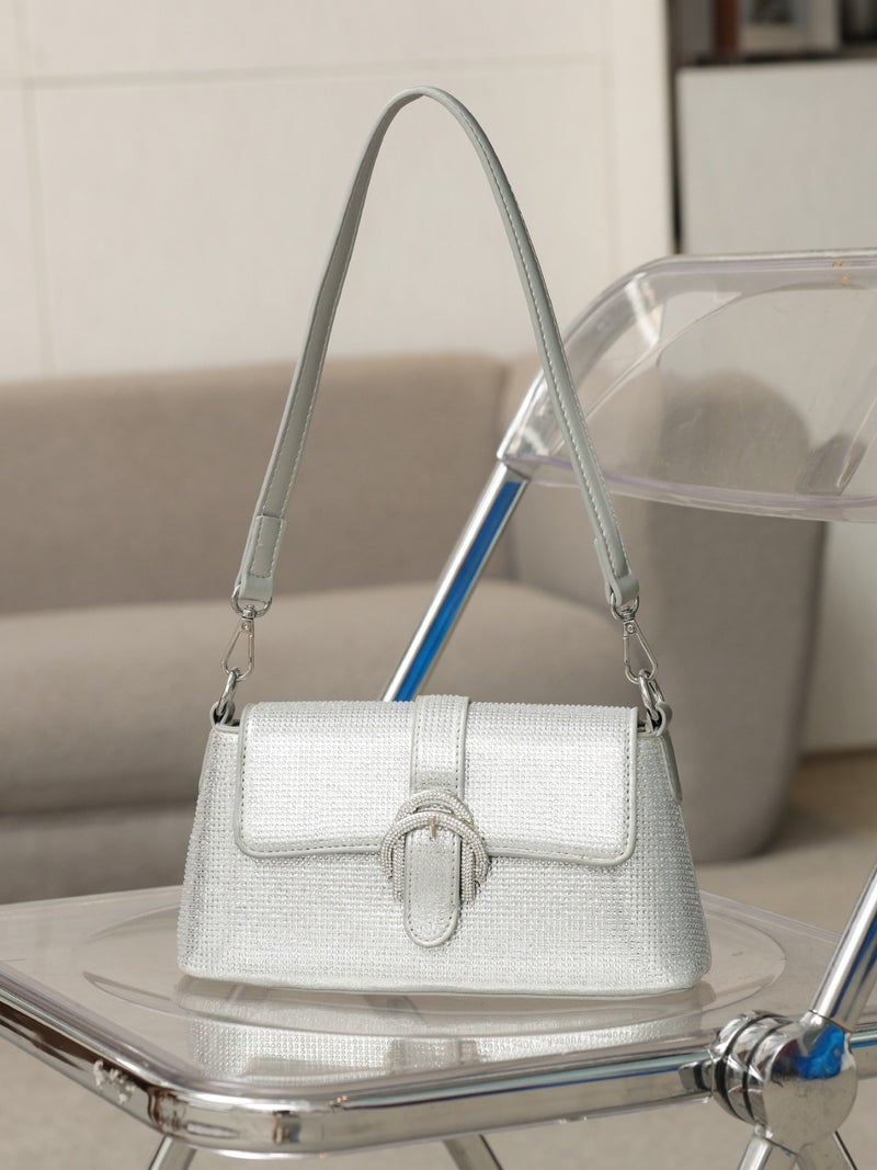 Fashion Women'S Bag Fashion Rhinestone Underarm Bag Urban Simple All-Match Shoulder Slung French Stick Bag - Image 5