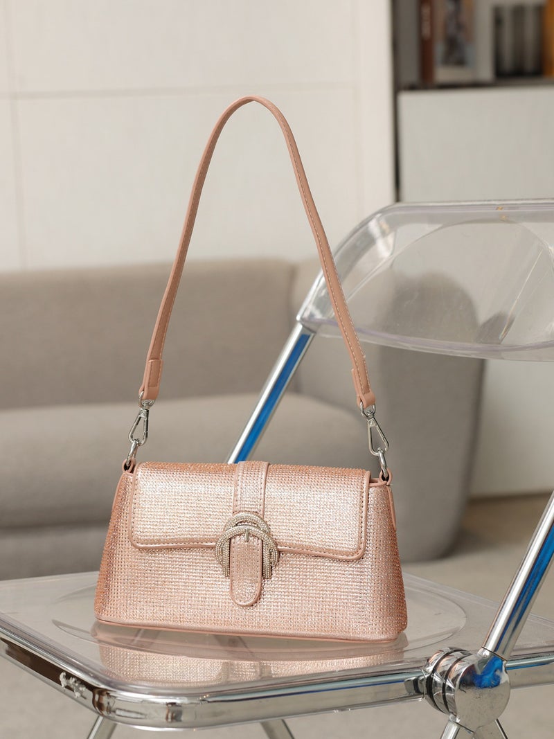 Fashion Women'S Bag Fashion Rhinestone Underarm Bag Urban Simple All-Match Shoulder Slung French Stick Bag - Image 4