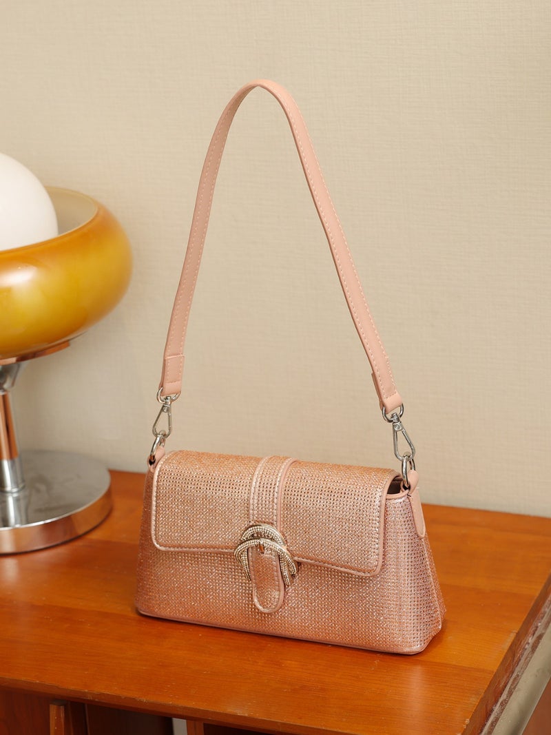 Fashion Women'S Bag Fashion Rhinestone Underarm Bag Urban Simple All-Match Shoulder Slung French Stick Bag - Image 3
