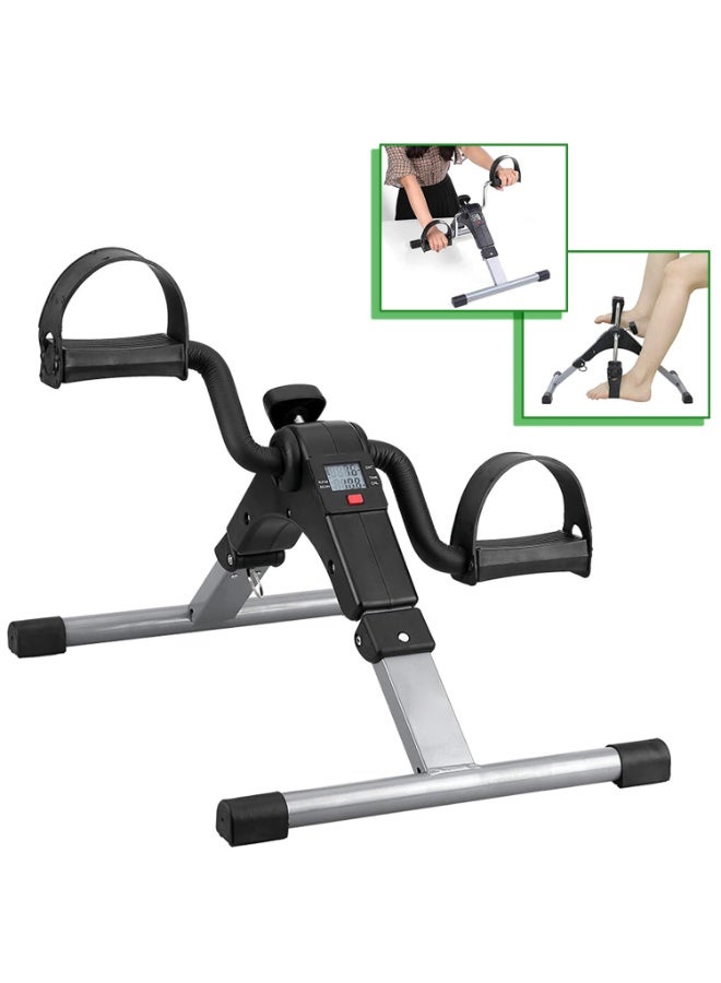 Mini Pedal Exerciser, Folding Exercise Bike with Adjustable Resistance and Digital Display for Arm/Leg Exercise and Physiotherapy at Home, Portable Desk Pedal Cycle for Adults & Seniors (Black)