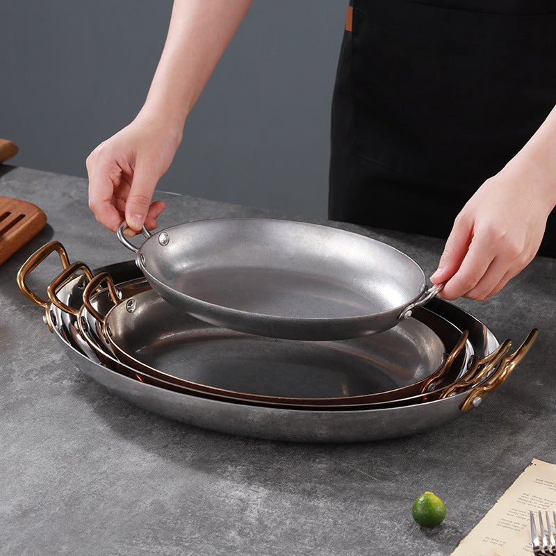 Stainless Steel Egg-Shaped Frying Pan Thickened Fish Hearth Plate Binaural Seafood Plate Crayfish Plate Western Food Baked Rice Steak Plate Tableware - Image 5