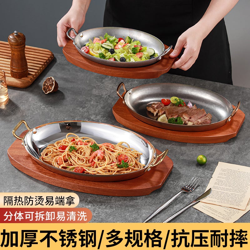 Stainless Steel Egg-Shaped Frying Pan Thickened Fish Hearth Plate Binaural Seafood Plate Crayfish Plate Western Food Baked Rice Steak Plate Tableware - Image 2