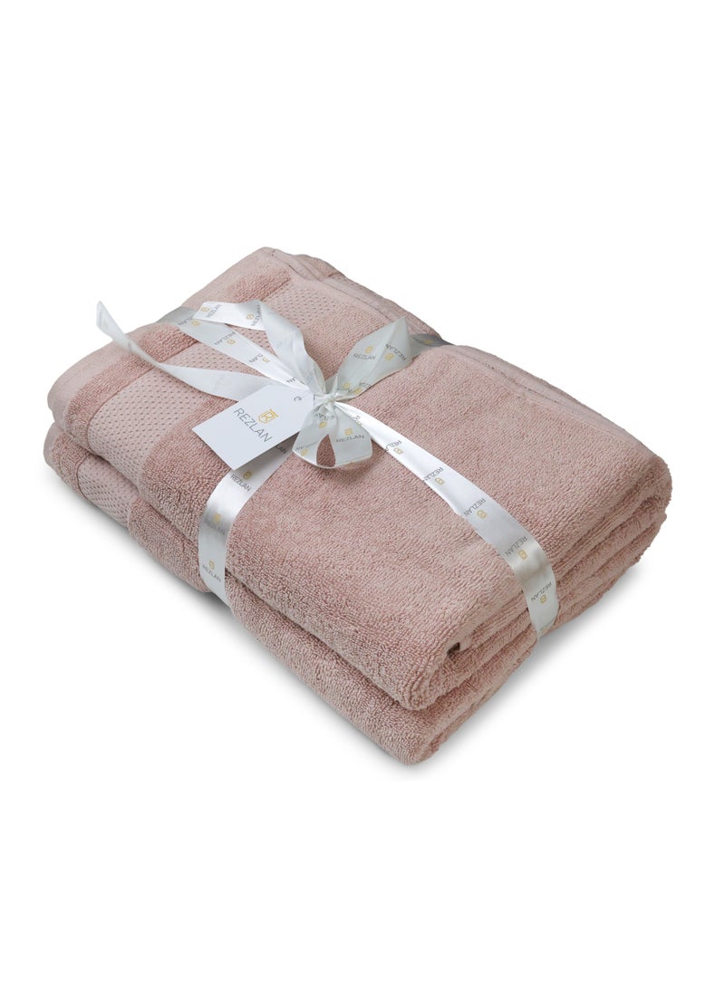 REZLAN UAE REZLAN 2-Piece Luxury Bath Towel Set - 100% Premium Cotton (70x144 cm / 27x57 inches) - PINK  - Image 4