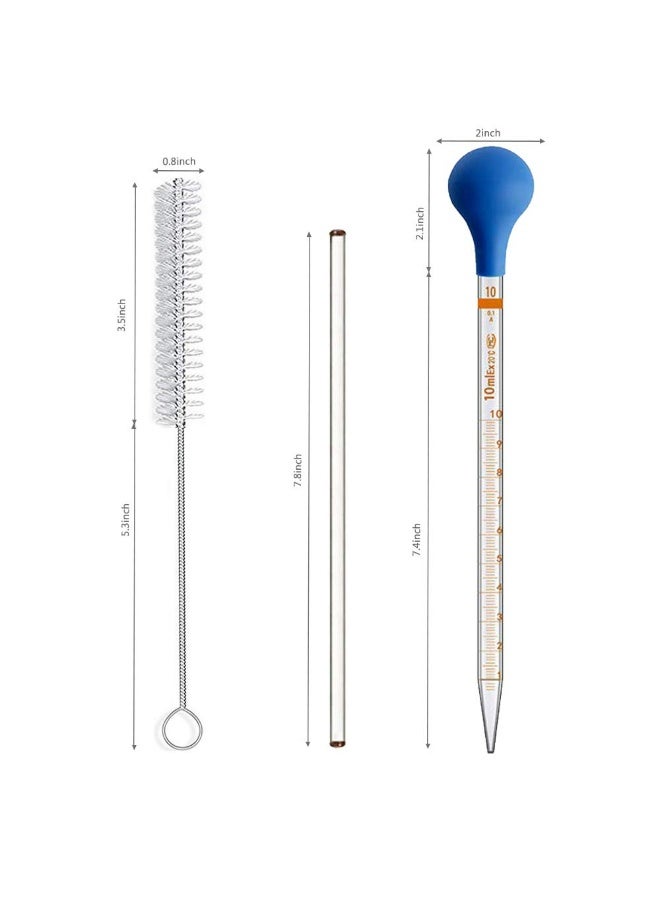 5PCS 10ml Glass Graduated Droppers Lab Pipettes Dropper Liquid Pipette with 2 Rubber Caps 2PCS 20CM Glass Stir Rod and Droppers Brush - Image 2