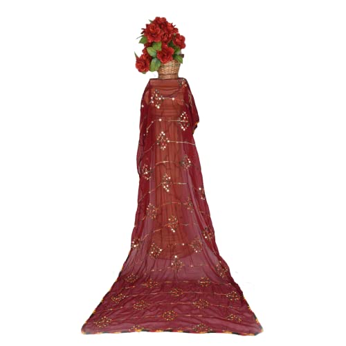 KEMZA Women's Embroidered Mirror Work Chiffon Dupatta (Maroon) Rajasthani Banjara Dupatta with Kuchi Work For Festival, Wedding, Party - Image 3