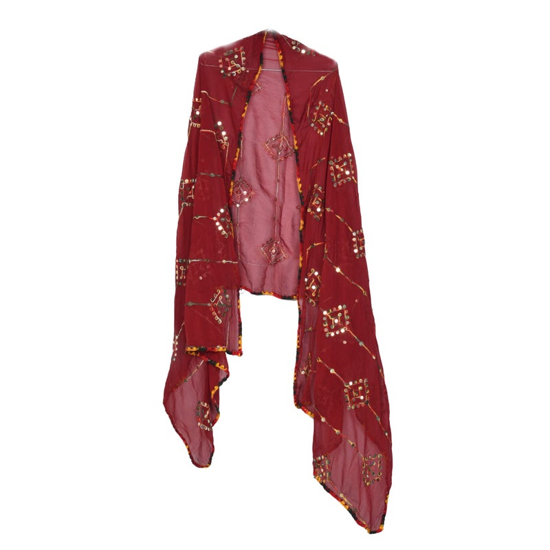 KEMZA Women's Embroidered Mirror Work Chiffon Dupatta (Maroon) Rajasthani Banjara Dupatta with Kuchi Work For Festival, Wedding, Party - Image 4