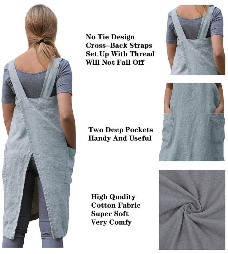 WROLEM Women's Cross Back Pinafore Apron with Large Pockets Home Kitchen  Restaurant  Coffee house Cooking Gardening Works - Image 5