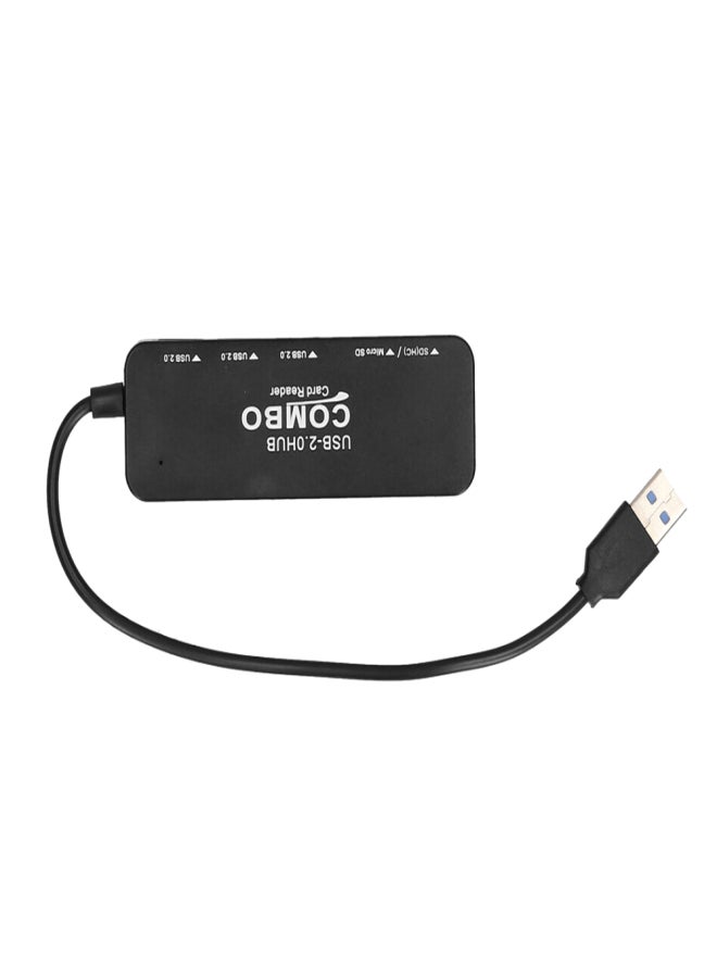 6-in-1 USB2.0 Hub Converter with TF SD Card Slots Micro USB Port Support USB Fan Keyboard Mobile Hard Disk U Disk Black - Image 1