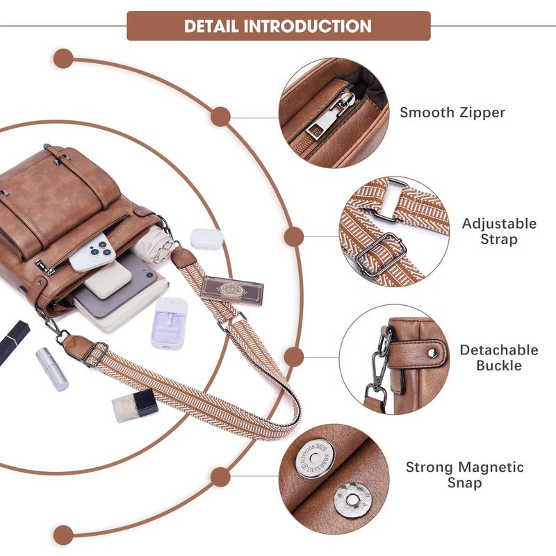 Roulens Crossbody Bags for Women,Multi Pocket Crossbody Purses Vegan Leather Shoulder Handbags Travel Purse Adjustable Strap - Image 5