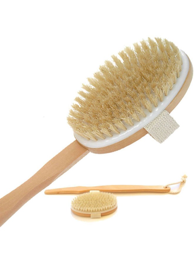 original Bath Brush Long Wood Handle Reach Back Body Shower Bristle Scrubber Brown - Image 3