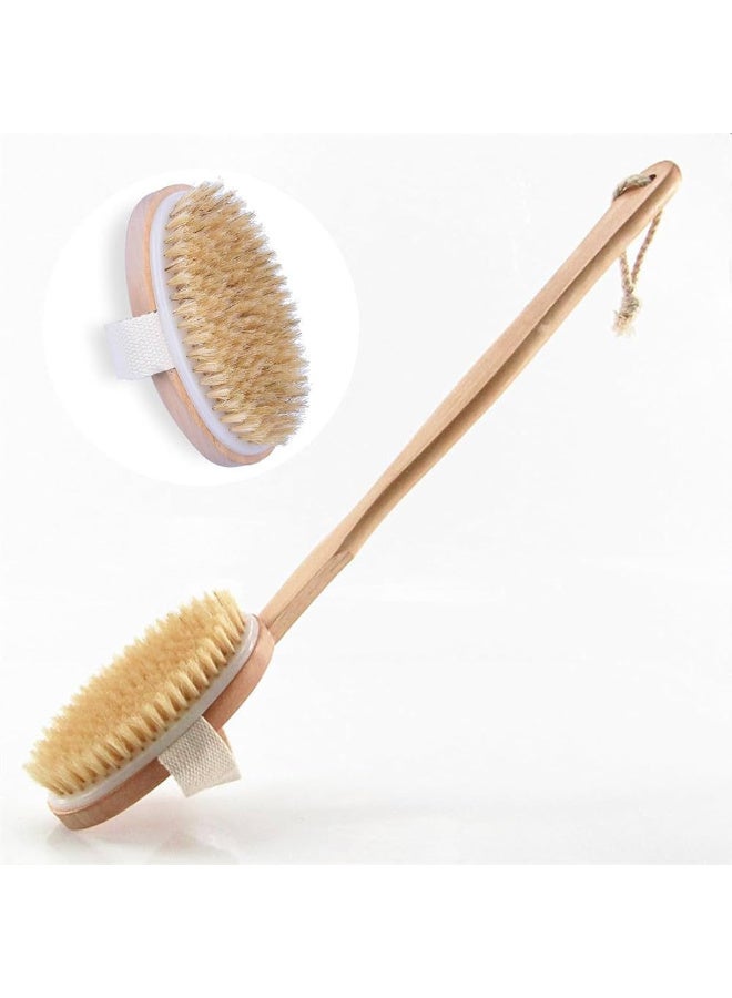 original Bath Brush Long Wood Handle Reach Back Body Shower Bristle Scrubber Brown - Image 1