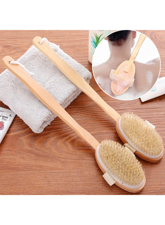 original Bath Brush Long Wood Handle Reach Back Body Shower Bristle Scrubber Brown - Image 2