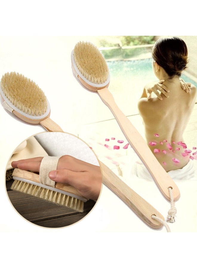 original Bath Brush Long Wood Handle Reach Back Body Shower Bristle Scrubber Brown - Image 4
