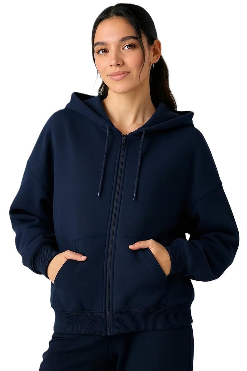 ADBUCKS Women's Oversized Winter Jacket Sweatshirts Casual Drawstring Clothes Zip Up Hoodie with Front Pocket Ii Womens Hoodies Ii (in, Alpha, 3XL, Blue) - Image 1