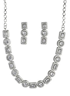 Just Peachy Just Peachy Elegant White & Silver-Toned Rhodium-Plated AD Studded Jewellery Set – Luxurious Necklace and Earrings for Weddings, Parties & Special Occasions  - Image 1