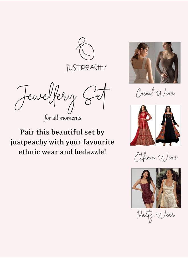 Just Peachy Just Peachy Elegant White & Silver-Toned Rhodium-Plated AD Studded Jewellery Set – Luxurious Necklace and Earrings for Weddings, Parties & Special Occasions  - Image 5